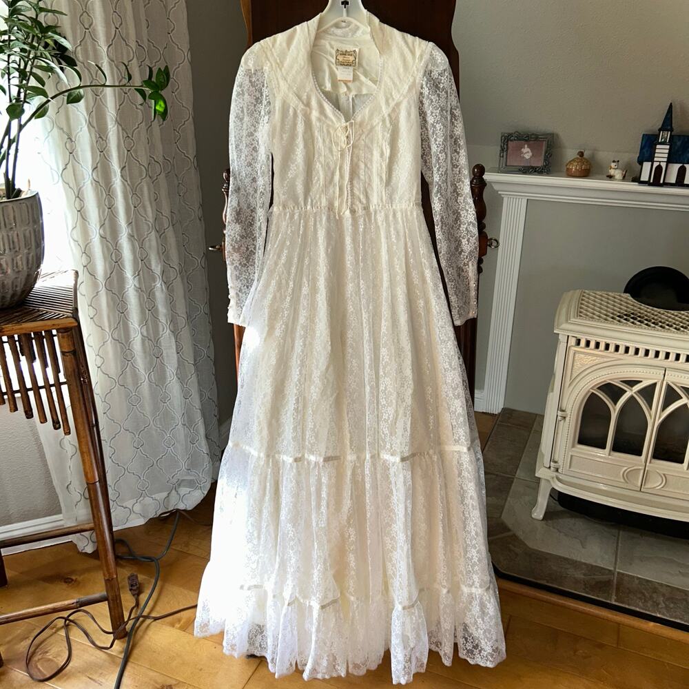 VTG Gunne Sax Romantic Bridal Collection Lace Corset Wedding Dress Size 7